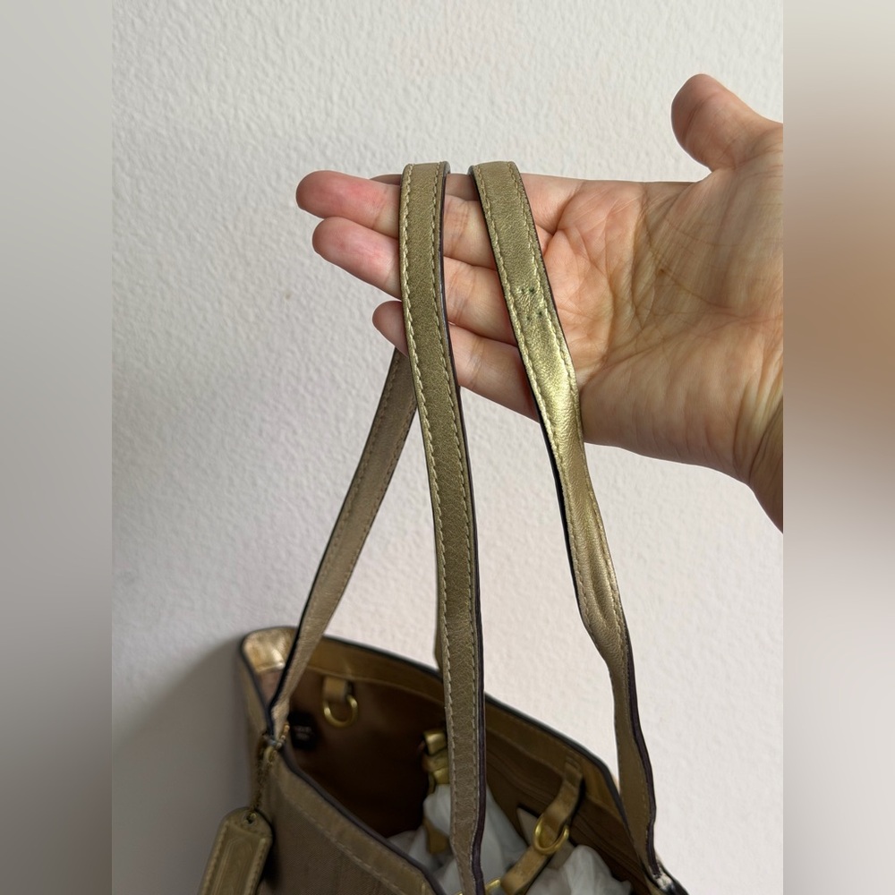 Coach 12204 Signature Stripe Floral Monogram Tote Purse in Khaki-Brown Jacquard - Picture 5 of 12